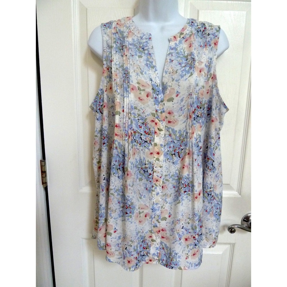 Dalia Collection Women 1X Blouse Sleeveless Floral Pin-Tucked Button Up MCX9810